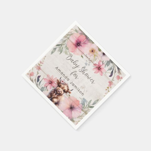 Hochlandkuh Rosa Blütendusche Serviette (Ecke)