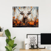 Hochlandkuh-Rustikale Herbstmalerei Poster (Heimbüro)