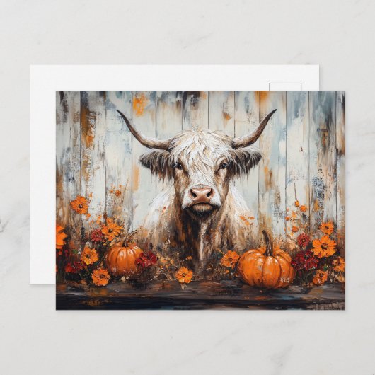 Hochlandkuh Rustikale Herbstmalerei Postkarte (Vorne/Hinten)