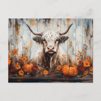 Hochlandkuh Rustikale Herbstmalerei Postkarte