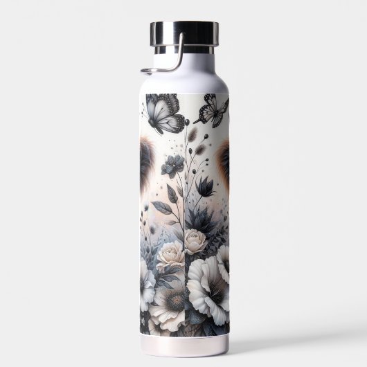 Hochlandkuh Schwarz-weiß Karierte Blüte Rustikal Trinkflasche (Rechts)