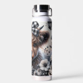 Hochlandkuh Schwarz-weiß Karierte Blüte Rustikal Trinkflasche (Rückseite)