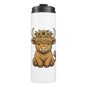 Hochlandkuh-Shirt Süße Sonnenblume Kalb Kunst Thermosbecher