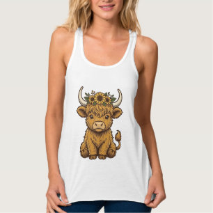 Hochlandkuh-Shirt Süße Sonnenblumen-Kalb-Kunst Tank Top
