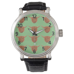 Hochlandkuh sieht grünes Gesicht Armbanduhr