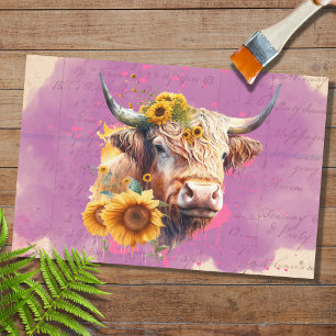 Hochlandkuh-Sonnenblumen 4 Decoupage Paper Seidenpapier