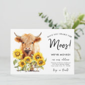 Hochlandkuh Sonnenblumen Neue Adressenfarm bewegen Ankündigung (Stehend Vorderseite)