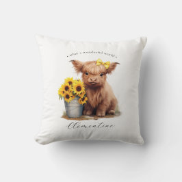 Hochlandkuh-Sonnenblumeneimer Kissen