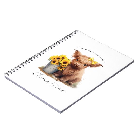 Hochlandkuh-Sonnenblumeneimer Notizblock (Linke Seite)