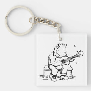 Hochlandkuh spielt akustische Gitarre Schlüsselanhänger