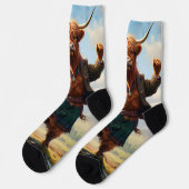 Hochlandkuh tanzt das Hochland Fling, Socken (Linkes Detail)