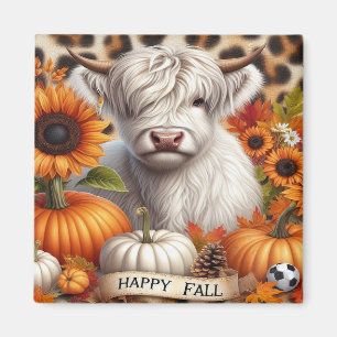 Hochlandkuh umgeben von Herbstkürbissen Magnet