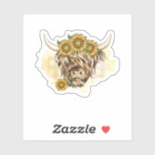 Hochlandkuh und Sonnenblumen. Perfektes Design für Aufkleber (Blatt)