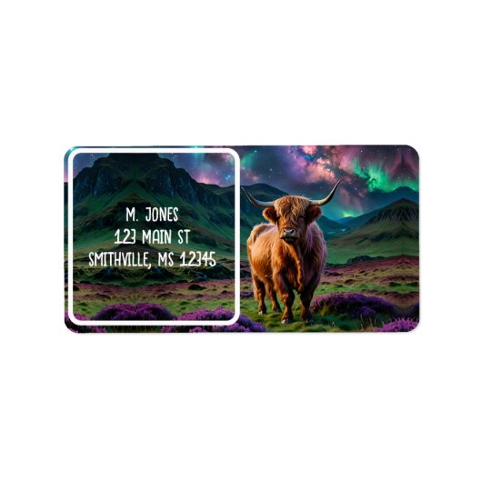 Hochlandkuh unter den Sternen Adressaufkleber (Vorne)