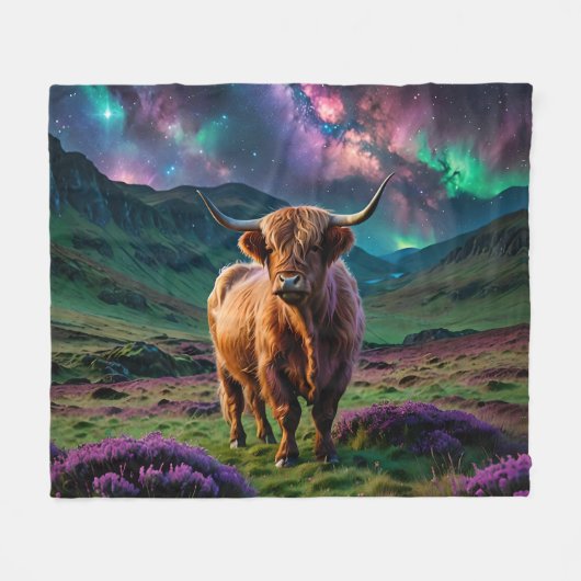 Hochlandkuh unter den Sternen Fleecedecke (Vorderseite (Horizontal))