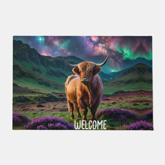 Hochlandkuh unter den Sternen Fußmatte (Vorderseite)