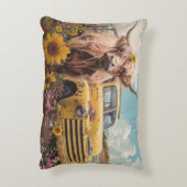 Hochlandkuh Vintag Gelber Lkw Sonnenblume Rustikal Dekokissen (Rückseite(Vertikal))