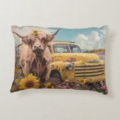 Hochlandkuh Vintag Gelber Lkw Sonnenblume Rustikal Dekokissen (Rückseite)