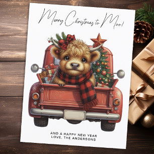 Hochlandkuh Vintage-Roter LKW Frohe Weihnachten Postkarte
