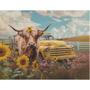Hochlandkuh Vintager LKW Sonnenblumen Decoupage Seidenpapier