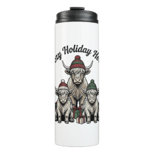 Hochlandkuh-Weihnachten Vintage-Feiertags-Herde-Ku Thermosbecher