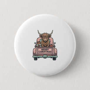 Hochlandkuh-Weihnachts-LKW-Vintage-Stickerei-Shirt Button