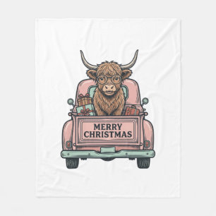 Hochlandkuh-Weihnachts-LKW-Vintage-Stickerei-Shirt Fleecedecke