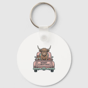 Hochlandkuh-Weihnachts-LKW-Vintage-Stickerei-Shirt Schlüsselanhänger