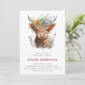 Hochlandkuh-Wildblumen Kinderdusche Einladung (Stehend Vorderseite)