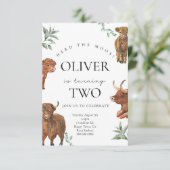 Hochlandkuh zum Geburtstag Einladung für Kinder (Stehend Vorderseite)