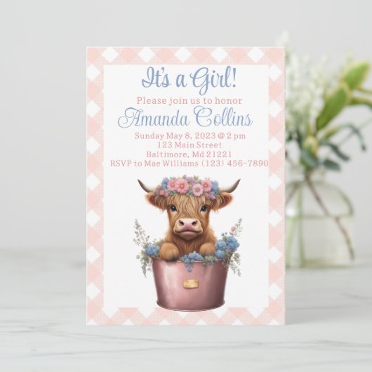 Hochlandkuhblütendusche Einladung (Stehend Vorderseite)