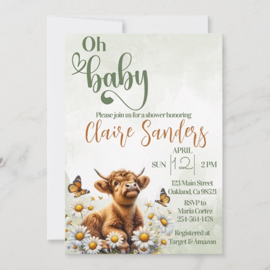 Hochlandkuhblütendusche Einladung (Vorderseite)