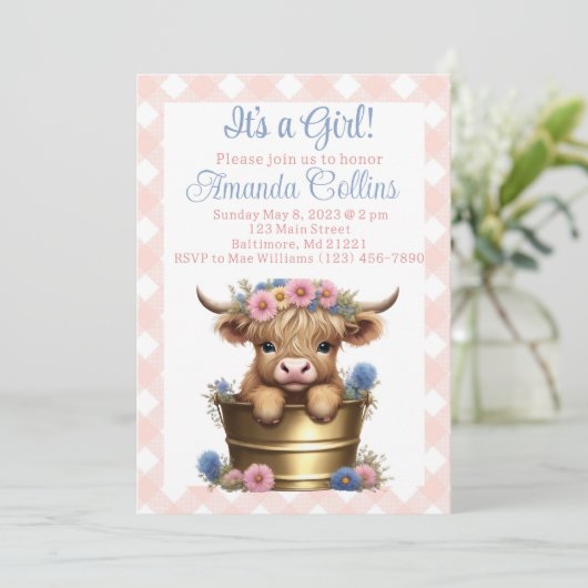 Hochlandkuhblütendusche Einladung (Stehend Vorderseite)