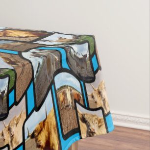 Hochlandkühe in einer Bildmontage, Tischdecke