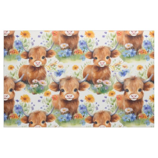 Hochlandkühe in freilebenden Blume Stoff (Fat Quarter (45,7 x 55,9 cm))