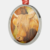 Hochlandkühe, schottisches Vieh Silbernes Ornament (Links)