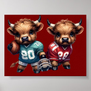Hochlandkühe und Fußball Poster