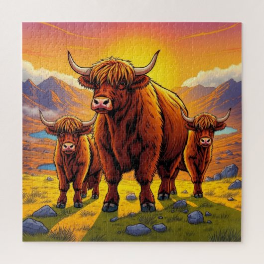 Hochlandkuhfamilie Puzzle (Vertikal)