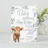 Hochlandkuhgrün Babydusche Einladung (Stehend Vorderseite)