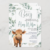 Hochlandkuhgrün Babydusche Einladung (Vorne/Hinten)