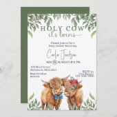 Hochlandkuhgrün-Zwillinge Babydusche Einladung (Vorne/Hinten)