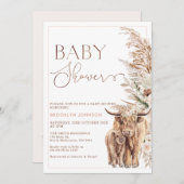 Hochlandkuhkalb Floral Frame Babydusche Einladung (Vorne/Hinten)