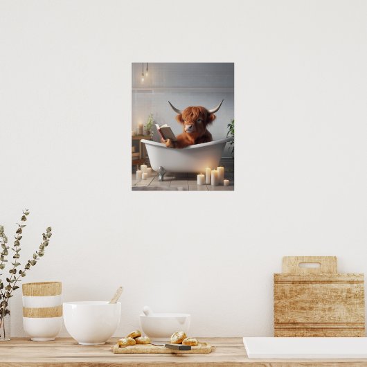 Hochlandkuhlektüre in der Badewanne Wunderschönes  Poster (Küche)