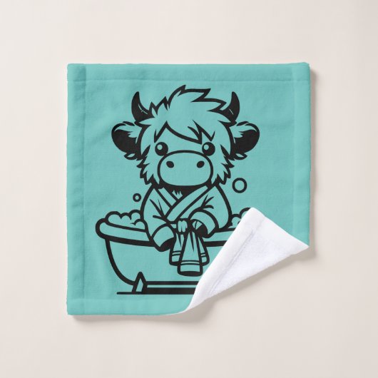 Hochlandkuhlicht Aquamarin Badhandtuch Set (Waschlappen)