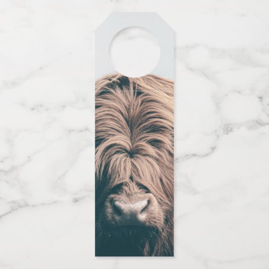 Hochlandkuhportrait Flaschenanhänger (Rückseite)