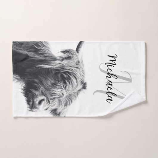 Hochlandkuhportrait Initialmonogramm Schwarz-weiß Badhandtuch Set (Handtuch)