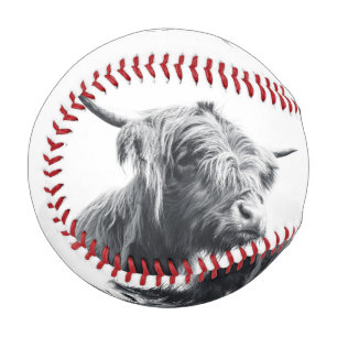 Hochlandkuhportrait Initialmonogramm Schwarz-weiß Baseball