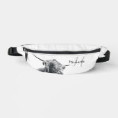Hochlandkuhportrait Initialmonogramm Schwarz-weiß Bauchtasche (Vorderseite)
