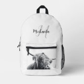 Hochlandkuhportrait Initialmonogramm Schwarz-weiß Bedruckter Rucksack (Vorderseite)