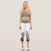 Hochlandkuhportrait Initialmonogramm Schwarz-weiß Capri Leggings (Vorderseite)